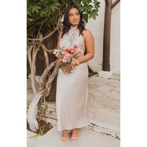 Show Me Your Mumu Jasmine Halter Midi Dress Show Me The Ring Luxe Satin M